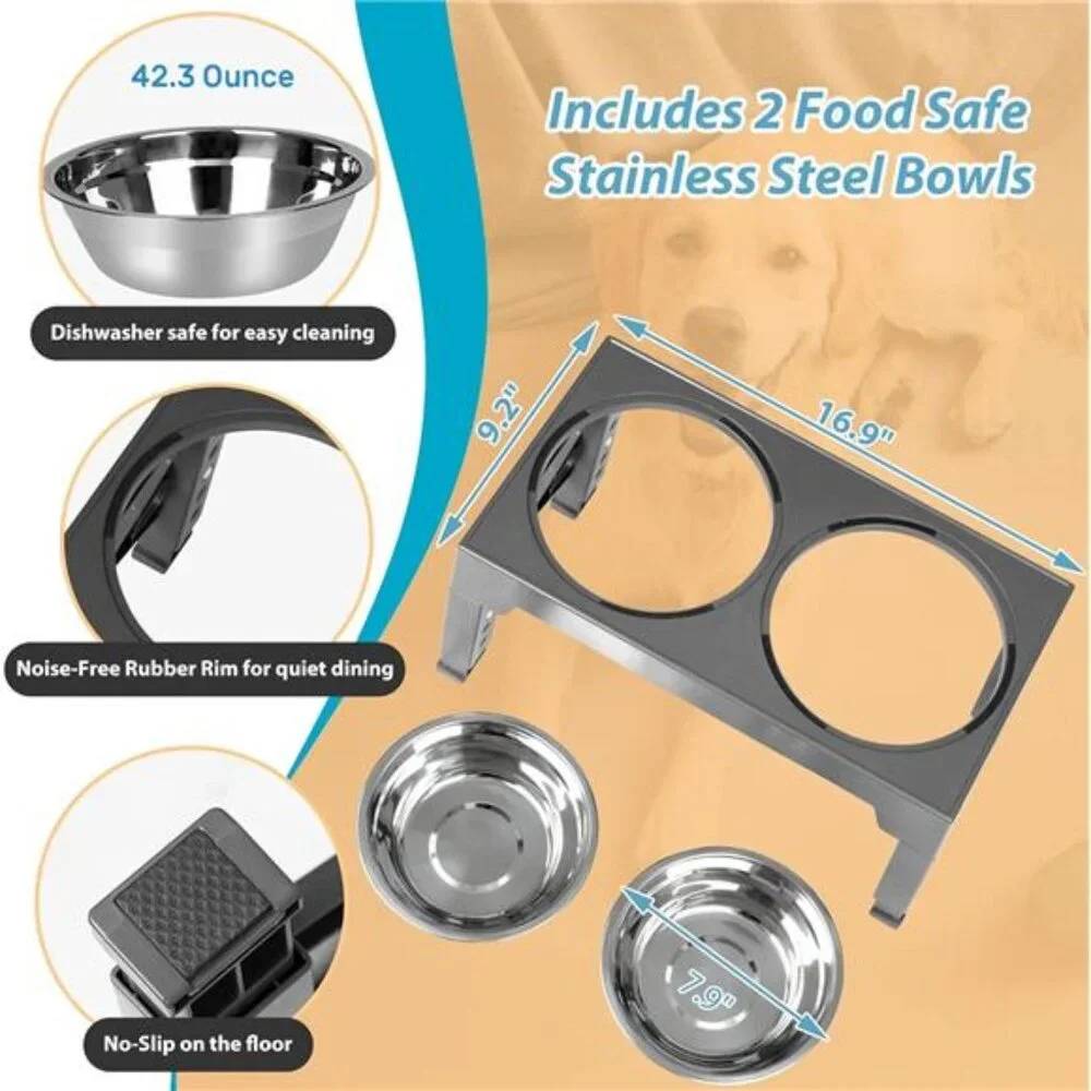 Elevated Dog Bowls with 2 Stainless Steel Dog Food Bowls, Raised Dog Bowl